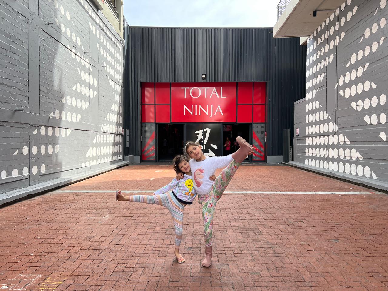 Mica with a friend at Total Ninja