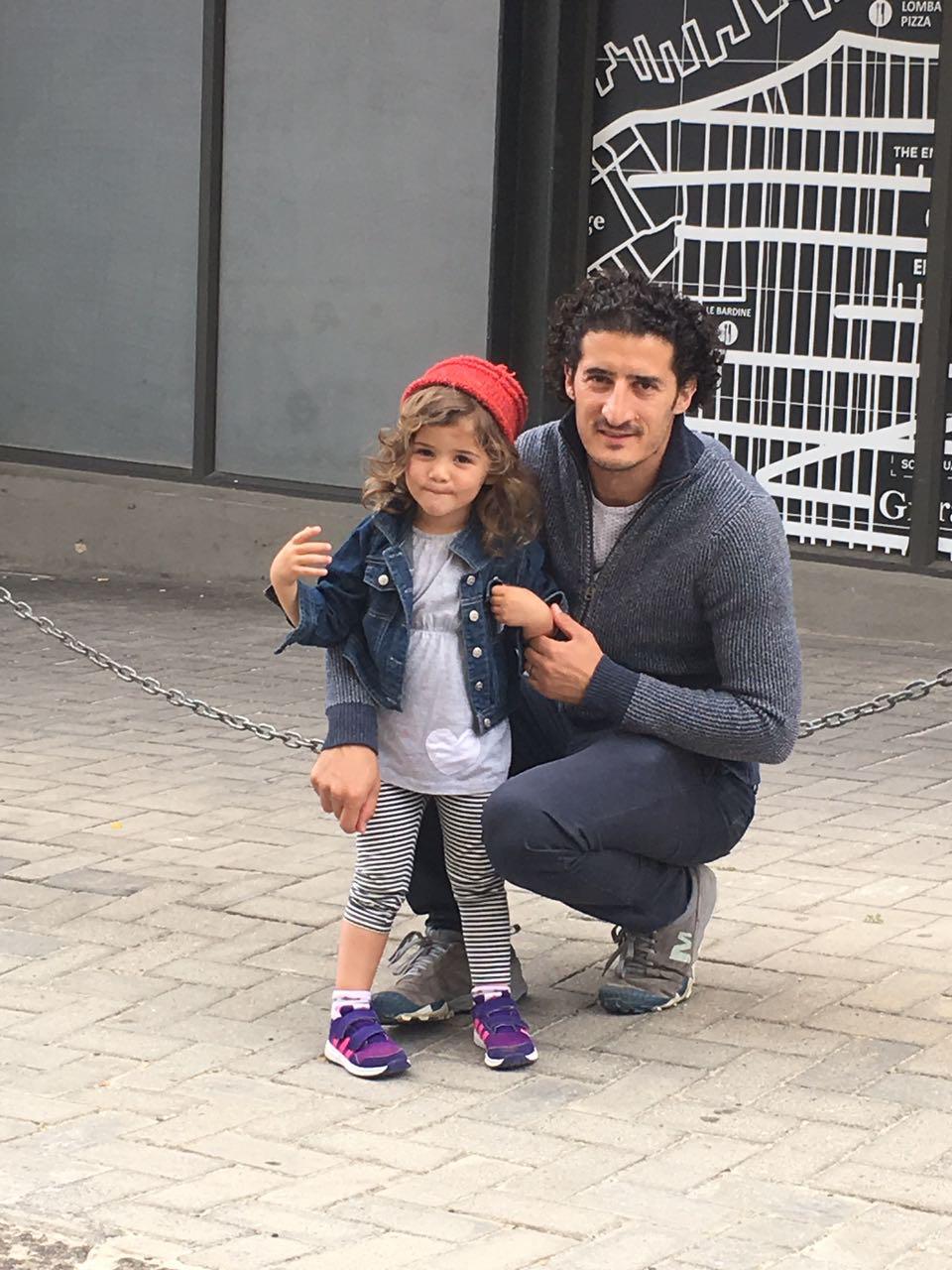 Mica with Dad in matching beanies